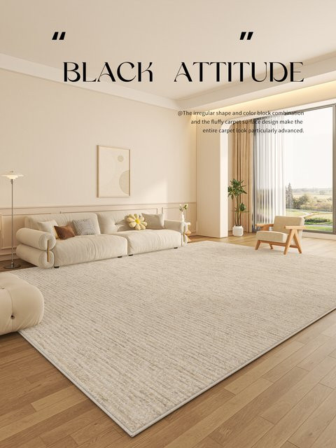 VIKAMA Simple Lines Wohnzimmerteppich in Cremefarben, windweich und rutschfest für dein Wohnzimmer oder Schlafzimmer - Bild 1