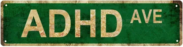 HELLOYOUNG Metall Wandbehang ADHD Ave Humorvolles Schild, B/H: 40 x 10 cm - Bild 1