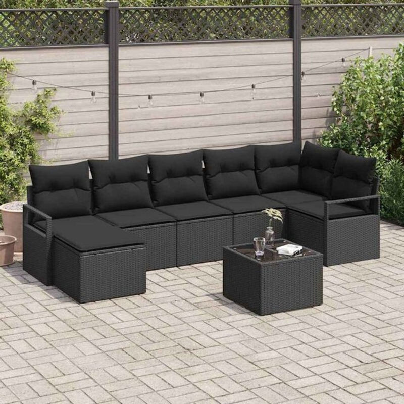 vidaxl Loungemöbel Sofa Set aus Polyrattan mit 8 Kissen in Schwarz - Bild 1