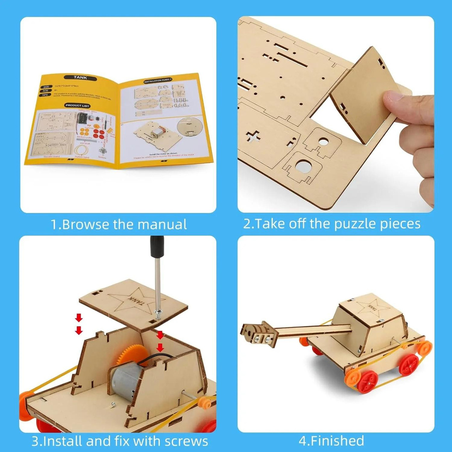 Fashnics 6 in 1 Holzauto Bausätze mit Hubschrauber Panzer Holzpuzzles ab 3-6 Jahre - Bild 1
