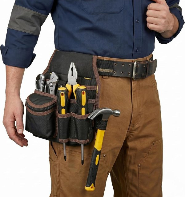 XMSJ Werkzeuggürtel Elektriker-Werkzeugtasche mit Hammerhalter und Organizer in Blau oder Schwarz - Bild 1