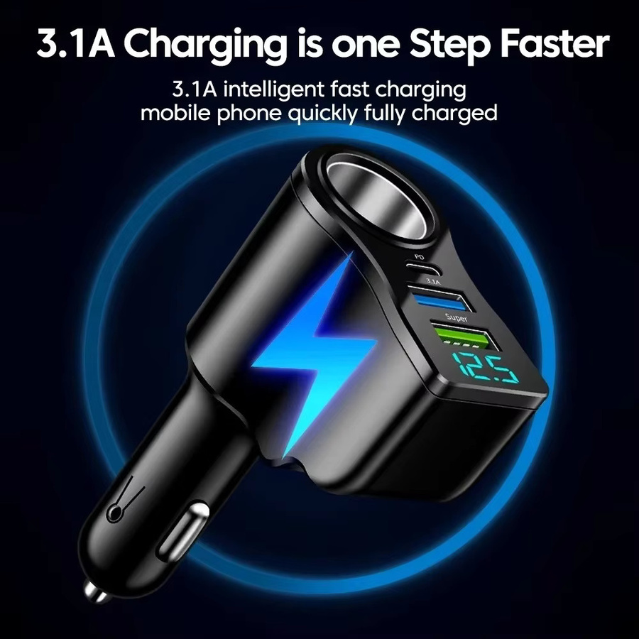 Multifunktionaler 66 W Auto-Ladegerät mit 4 Ports und Dual USB PD Schnellladegerät für iPhone, Huawei und iPad, Farbe: Schwarz - Bild 2