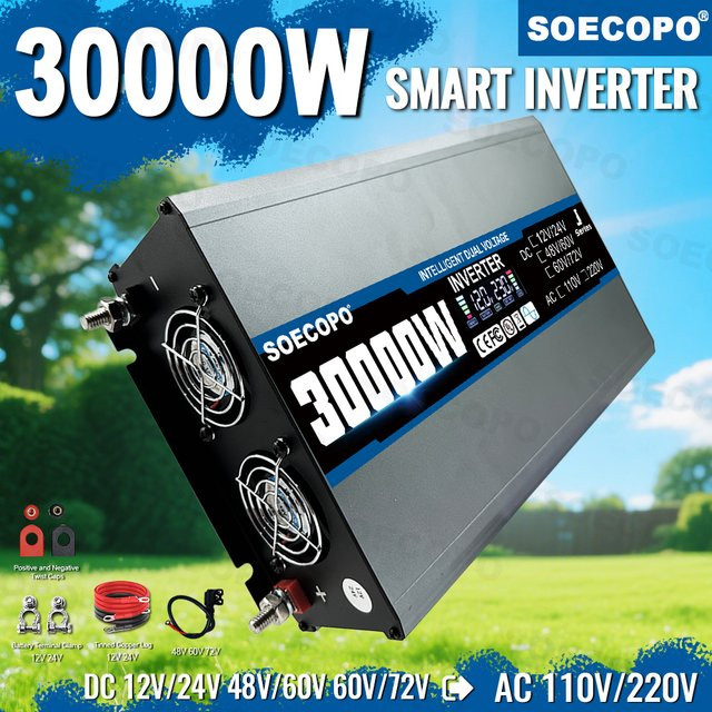 SOECOPO Auto Smart Solar Inverter 30000W mit Dual Spannung Eingang DC 12V/24V/48V/60V/72V zu AC 110V/220V für Zuhause und Camping RV - Bild 1