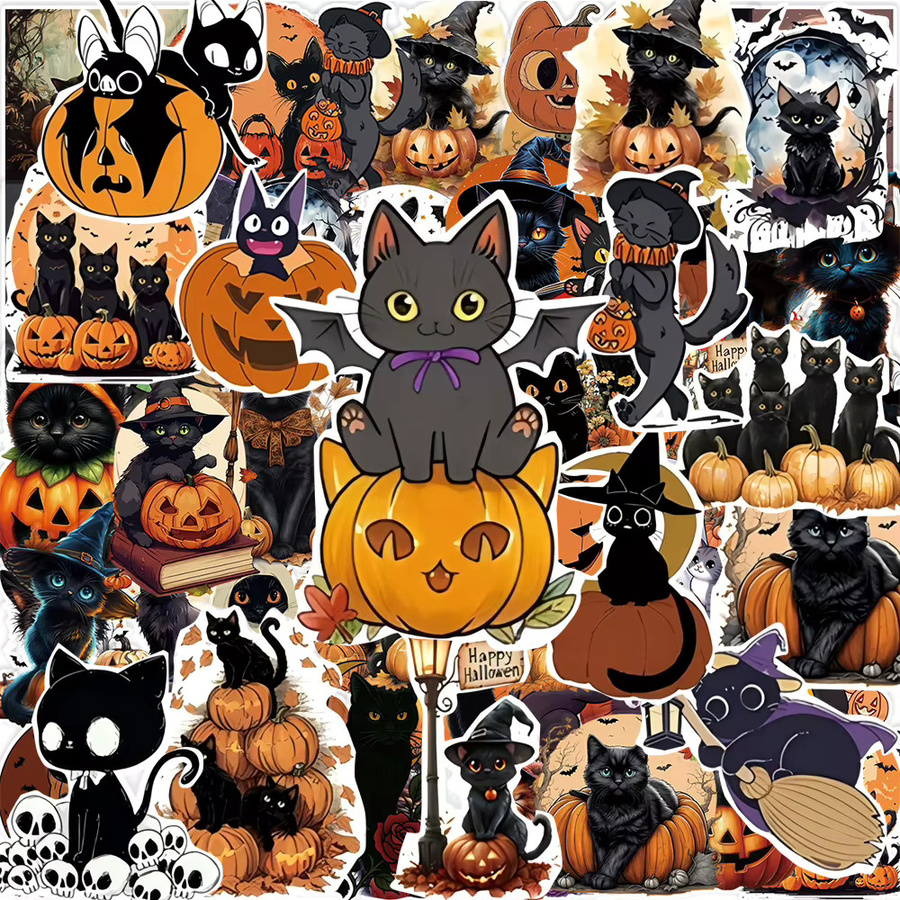 Wasserdichte Halloween Aufkleber mit schwarzer Katze, transparente Cartoon Sticker für Laptop, Telefon und Auto, Farbe Schwarz - Bild 2