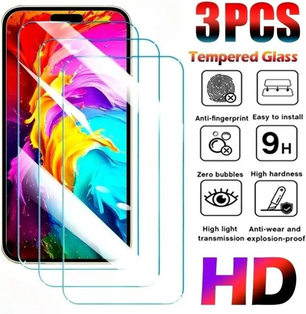 3er-Set vollflächiger Displayschutz aus gehärtetem Glas für Apple iPhone 17 16 15 14 13 12 11 Pro Max Plus XR XS in Transparent - Bild 1