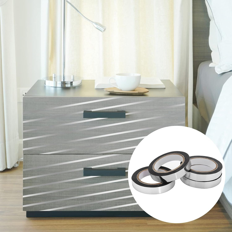 SZ-JZQ Spiegelband Set aus 4 Rollen in Silber und Grau, selbstklebendes Washi Tape für DIY-Grafik-Kunst, Wanddekoration und Bastelarbeiten - Bild 4