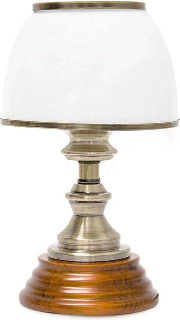 Relaxdays Tischlampe aus Glas, Metall und Holz in Weiß mit brünierter Messing-Optik, H x B x T: 28,5 x 16 x 16 cm - Bild 1