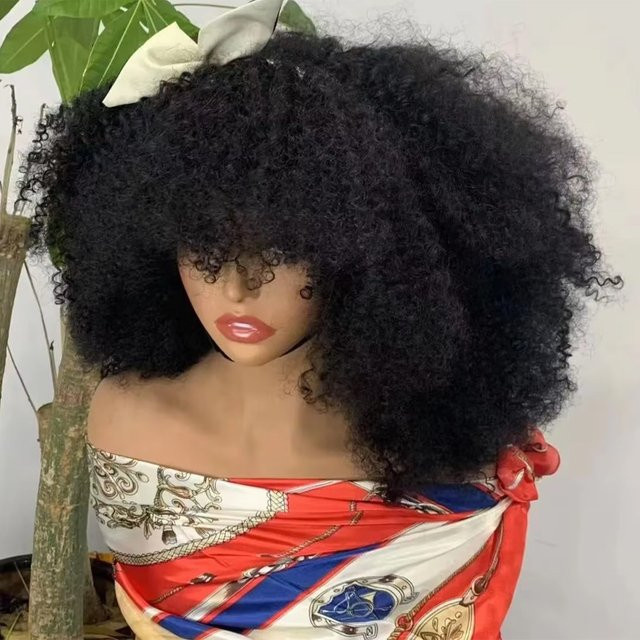 HJ WEAVE BEAUTY Afro Kinky Echthaar-Perücke mit Pony, Damen, 300% Dichte - Bild 1