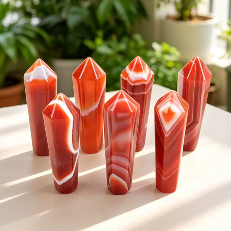 RYCRYSTAL Roter Achat-Kristallstab als polierter Sardonyx-Obelisk in Rot, Mini-Kristallsäule zur Dekoration - Bild 2