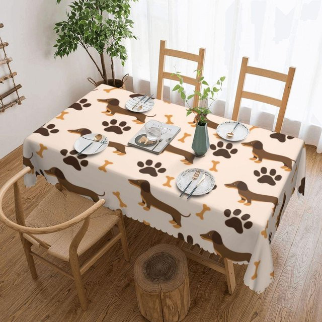 Wasserdichte rechteckige Tischdecke von JMG Household Supplies mit Dackel-Paar-Muster und Herz in Beige, B/T: 137 x 183 cm - Bild 1