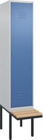 C+P Spind Classic PLUS Garderobenschrank mit Sitzbank, 1 Abteil, Zylinderschloss, 4 Garderobenhaken, Farbe: Lichtgrau/Fernblau/Schwarzgrau/Blau, B/T/H: 212,0 x 40,0 x 81,5 cm - Bild 1