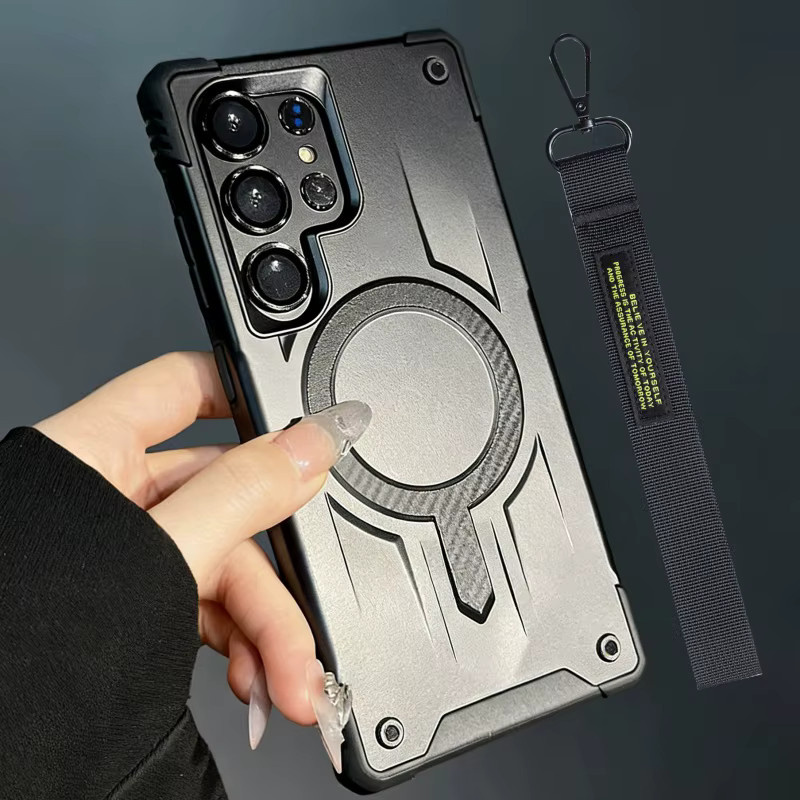 Magnetische Schutzhülle im Carbon-Faser-Design für Samsung Galaxy S25 S24 S23 Ultra Plus FE A35 A55 A36 A56 A16 A26 A17 A15 A14 in Schwarz und Gold - Bild 1