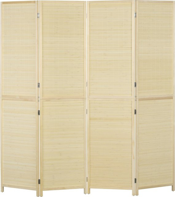 HOMCOM Paravent 4-teilig aus Bambus in Natur, faltbarer Raumteiler mit Rattan-Design, H x B x T: 180 x 180 x 180 cm - Bild 1