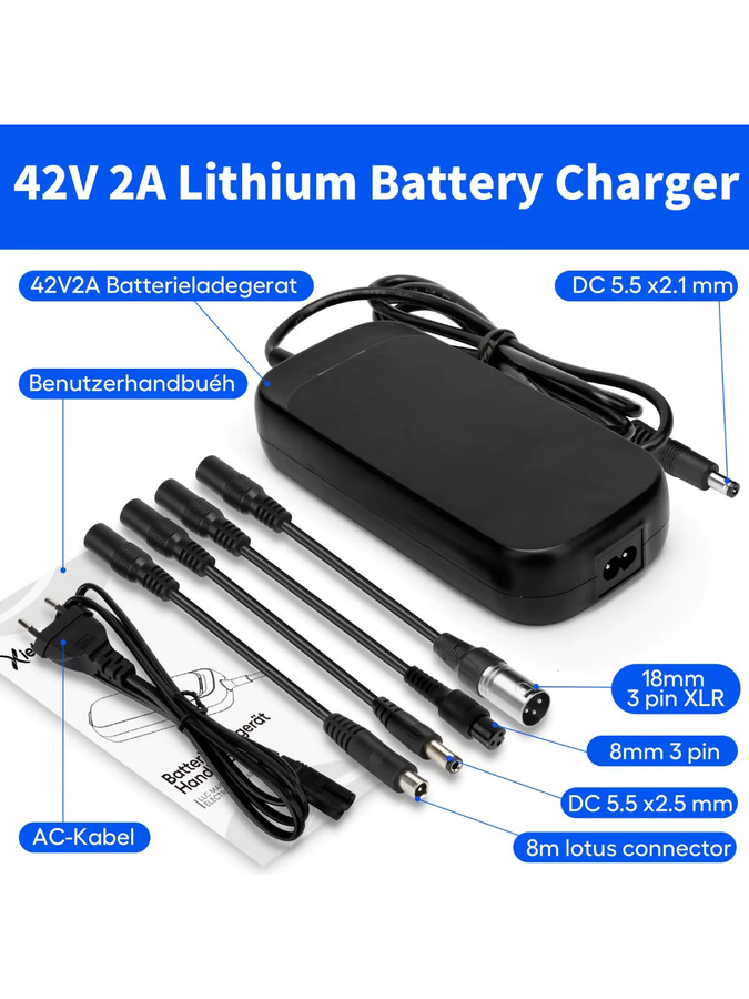 Xietongpo Intelligentes Lithium-Batterieladegerät 42V 2A für E-Bike und Elektroroller in Schwarz mit automatischer Abschaltung und CC CV Schnellladung für 10S 36V Batterien - Bild 3