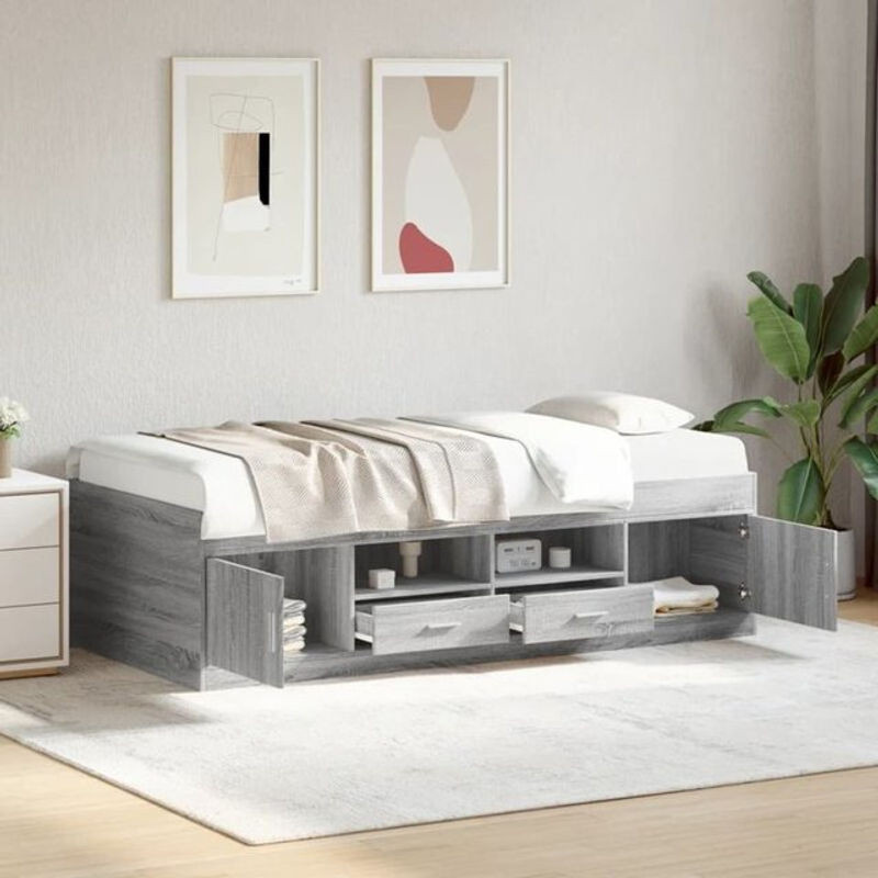 Vidaxl Tagesbett mit Schubladen in Grau Sonoma, Funktionsbett aus Holzwerkstoff, B/T/H: 90 x 190 cm (ohne Matratze) - Bild 1