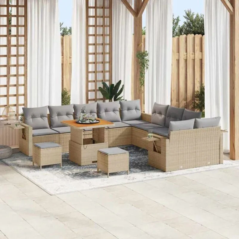 vidaXL Garten-Sofa-Set aus Poly-Rattan mit Speicherfunktion in Beige, 13-teiliges modernes Set - Bild 1