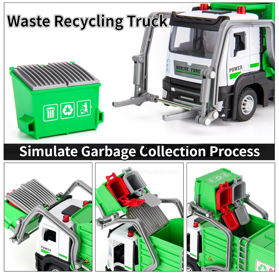 DUFFDUN Urban Garbage Recycling Auto Modell Spielzeug, 1:32, Metall, mit Sound und Licht, Rückzugfunktion - Bild 6