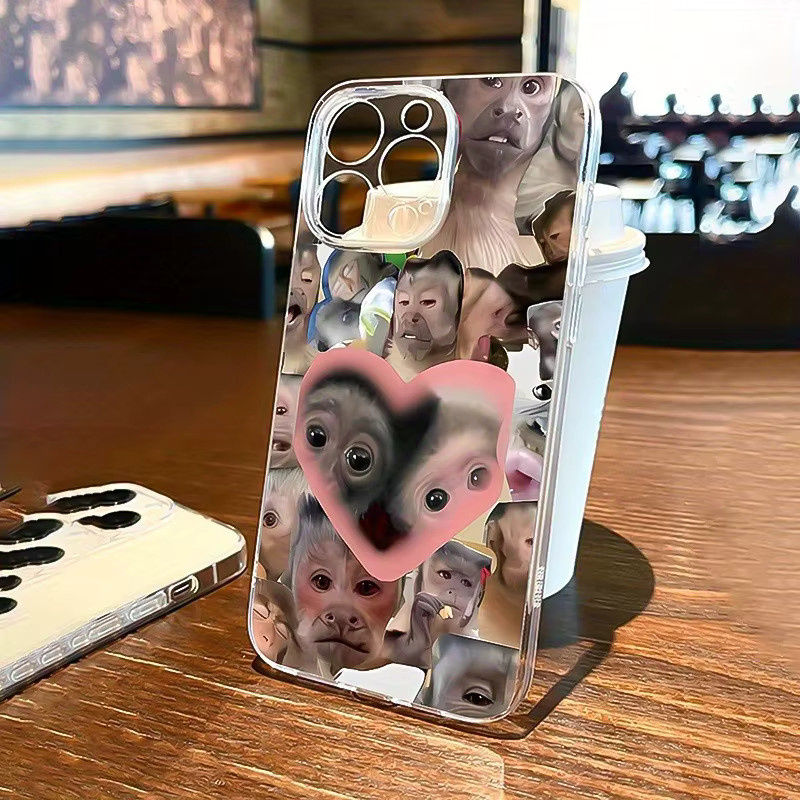 Personalisierte iPhone Handyhülle aus transparentem TPU mit Herz-Affen-Muster für Apple iPhone 17 16 15 14 13 12 11 Pro Max Plus Mini SE und XR X - Bild 2