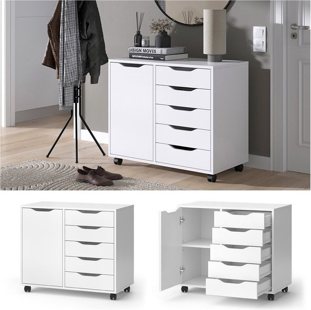 Vicco Sideboard Otwin Weiß mit 5 Schubladen und 1 Tür, Breite: 78 cm, Tiefe: 61,5 cm - Bild 1