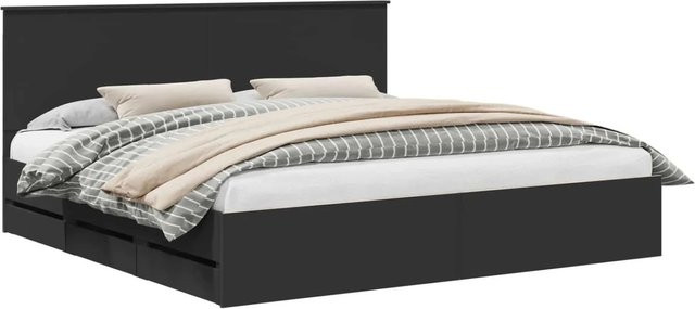 vidaXL Bettrahmen mit Schubladen in Schwarz aus Holzwerkstoff, B/T/H: 200 x 203 x 100 cm - Bild 1