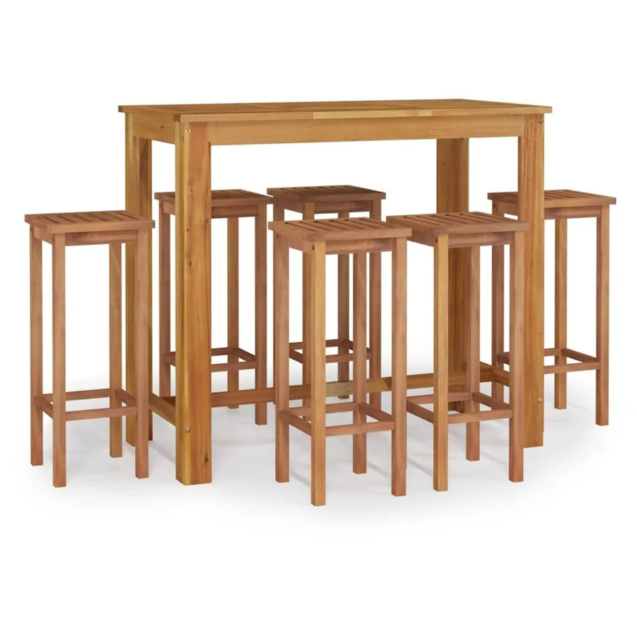 vidaXL 7-tlg Garten-Essgruppe aus Akazien-Massivholz in Braun, Modell 34, B/T/H: 120 x 60 x 75 cm (Tisch) und 45 x 45 x 45 cm (Stuhl) - Bild 2