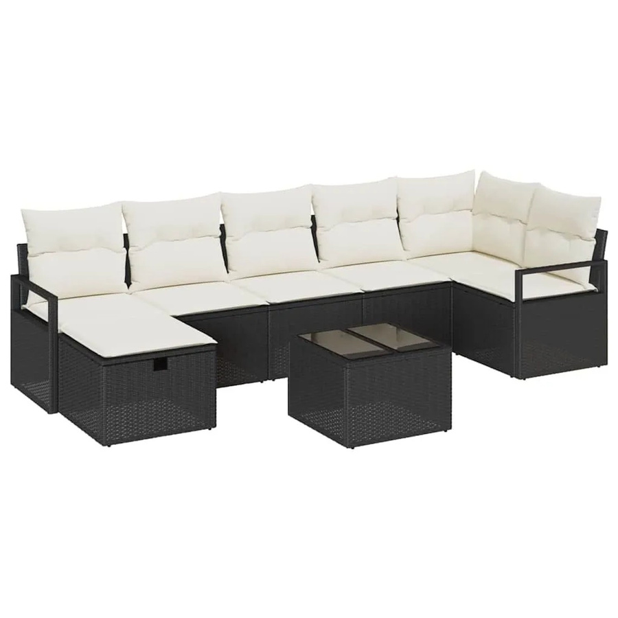 vidaXL 8-teiliges Gartenmöbel-Set aus Poly-Rattan in Schwarz und Beige mit Kissen und Couchtisch - Bild 2