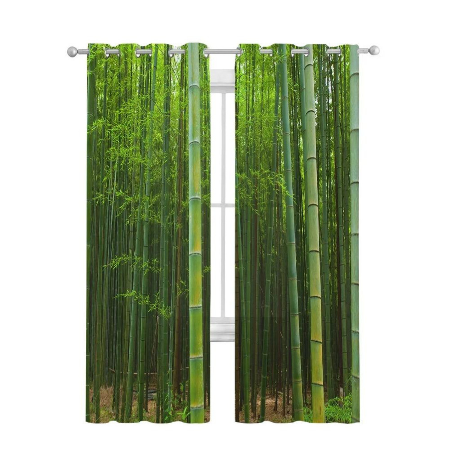 Yiran Furniture Transparente Voile-Vorhänge in Bambuswaldgrün mit Rod Pocket, Breite: 135 cm, Höhe: 137 cm - Bild 3