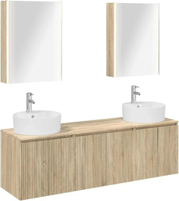vidaXL Badezimmerschrank-Set 5-teilig in Sonoma-Eiche mit Waschtischunterschrank, Spiegelschrank und LED-Beleuchtung - Bild 1