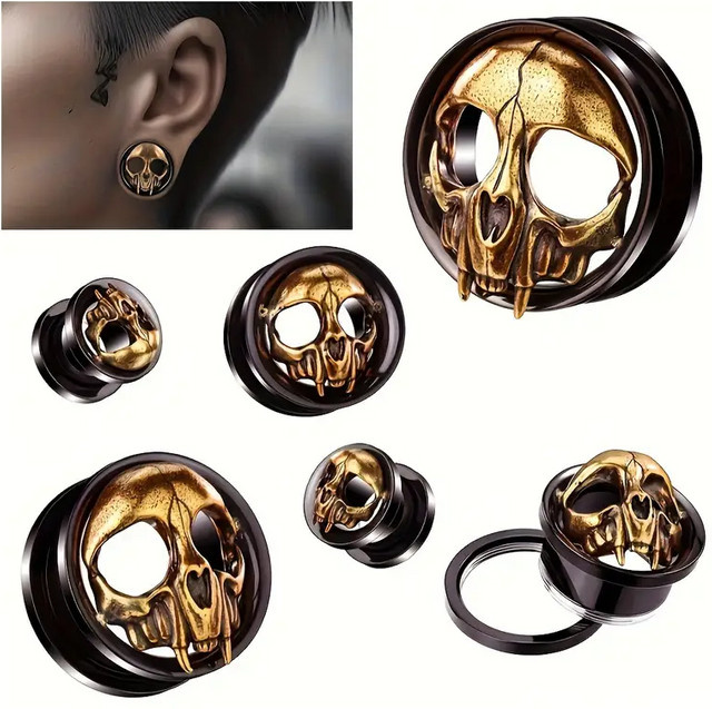 Dreamlee Ohrringe Totenkopf, Edelstahl, Gold, Unisex - Bild 1