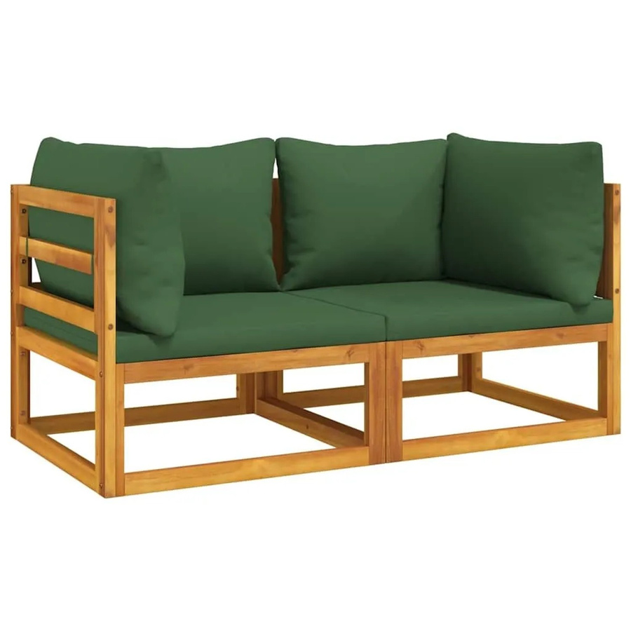 vidaXL Modular-Ecksofa Set aus Akazienmassivholz mit grünen Kissen in L-Form - Bild 2