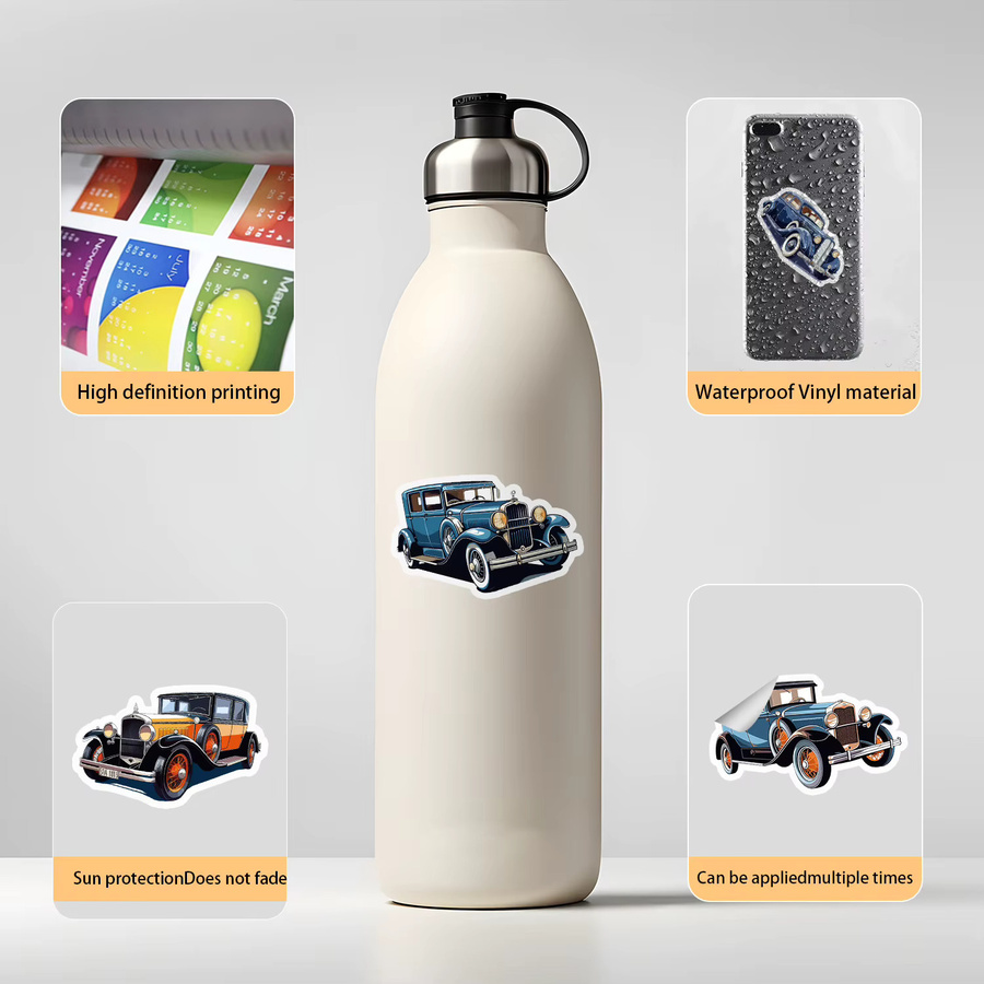 50 oder 100 Stück Vintage Auto Aufkleber im Doodle-Stil, bunte Sticker für Auto, Gitarre, Tasse und Telefon - Bild 5