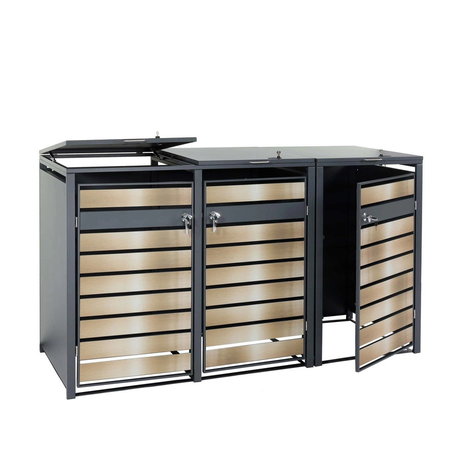MCW Mülltonnenverkleidung J81 Mülltonnenbox aus Metall, erweiterbar, Anthrazit-Gold, H x B x T: 80 x 117 x 200 cm - Bild 2
