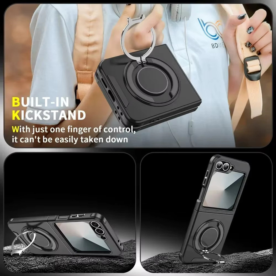 Magnetische Schutzhülle mit Leder-Finish und 360 Grad rotierendem Ringhalter für Samsung Galaxy Z Flip 7 und Samsung Galaxy Z Flip 6 5G - Bild 4