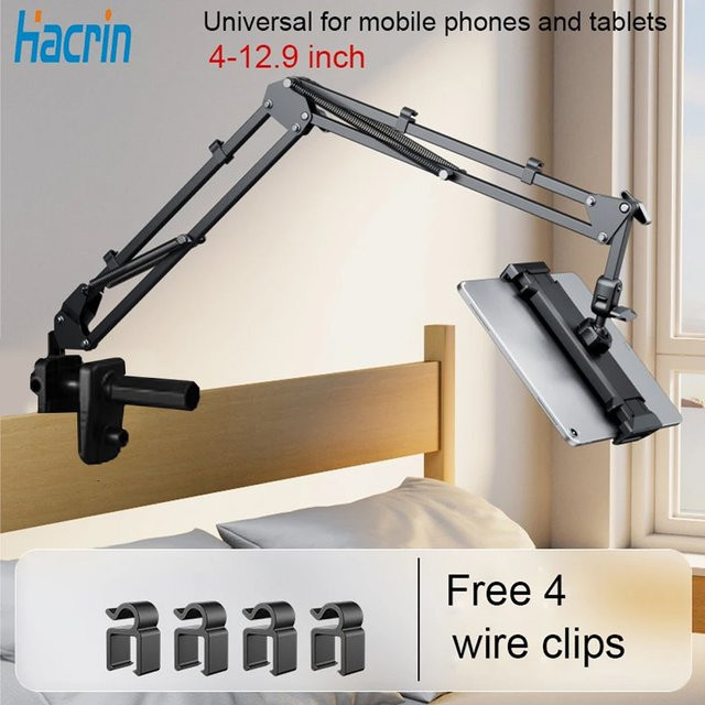 Hacrin Tablet-Ständerhalter für Bett, drehbarer verstellbarer Telefonständer für 4–12,9 Zoll iPad Pro, Samsung Tab und Xiaomi Pad, Farbe: Schwarz - Bild 1