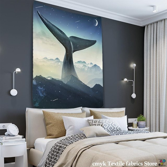 Whale Tail Wandteppich Super Six mit Wal-Motiv in Schwarz und Blau, B/H: 95 x 70 cm - Bild 1