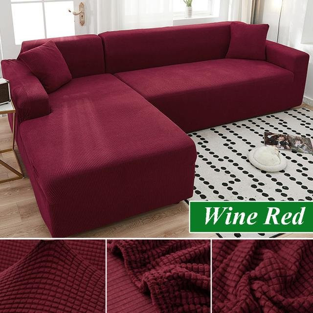 Yiran Furniture Elastischer Sofabezug aus Polarfleece für Ecksofas und Chaiselongues, Farbe: Weinrot, Breite: 215 cm bis 300 cm - Bild 1
