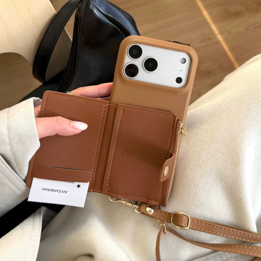 Brieftaschen-Handyhülle mit Riemen und Kartenfächern für Apple iPhone in Schwarz oder Braun aus PU-Leder und Silikon - Bild 2