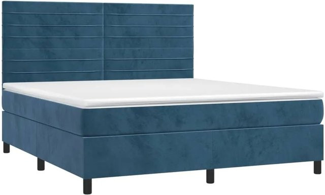 vidaXL Boxspringbett mit Matratze in Dunkelblau, Hybridbett aus Samt mit LED-Unterbettbeleuchtung und USB-Anschluss, B/T/H: 160 x 203 x 118 cm - Bild 1