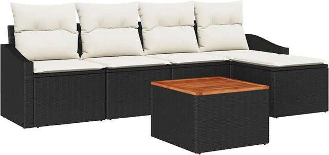 vidaXL Garten-Sofa-Set aus Poly Rattan in Schwarz mit 6 Teilen und Kissen - Bild 1