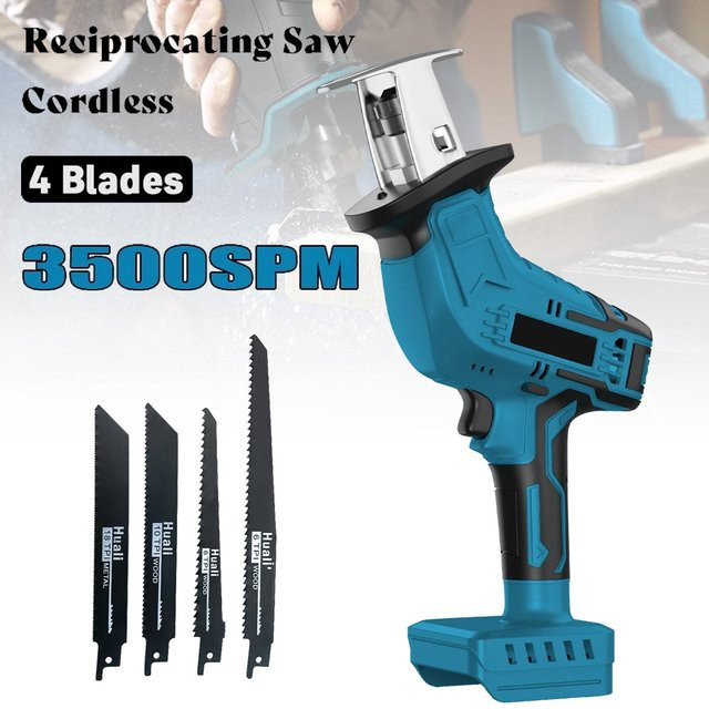 Kabellose Säbelsäge für Makita 18V LXT Akku inklusive 4 Sägeblättern für Holz, Metall und PVC in Blau - Bild 1