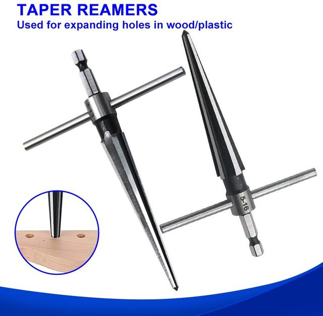 Holzbearbeitungskegel Reibahle zum Entgraten und Fasen mit Sechskantgriff in Silber, 3–13 mm und 5–16 mm - Bild 1