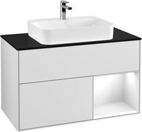 V&B Waschtischunterschrank Finion 100 mit Wandbeleuchtung, Weiß lackiert, B/T/H: 100 x 50,1 x 50,1 cm - Bild 1