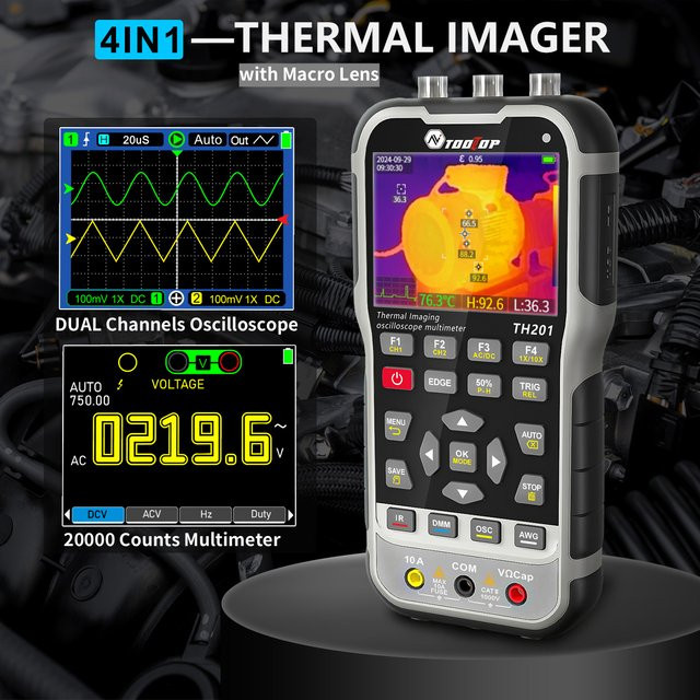 TOOLTOP TH201 4in1 Messgerät mit 3,2-Zoll-Wärmebildkamera, Makroobjektiv, 2-Kanal-Oszilloskop, 20.000 Zählungen, digitalem Multimeter und Signalquelle - Bild 1