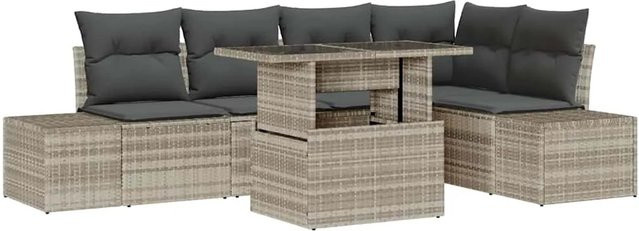 vidaXL Garten-Sofa-Set aus Poly-Rattan in Hellgrau mit integriertem Speicher, 6-teiliges Set in moderner gewebter Optik - Bild 1