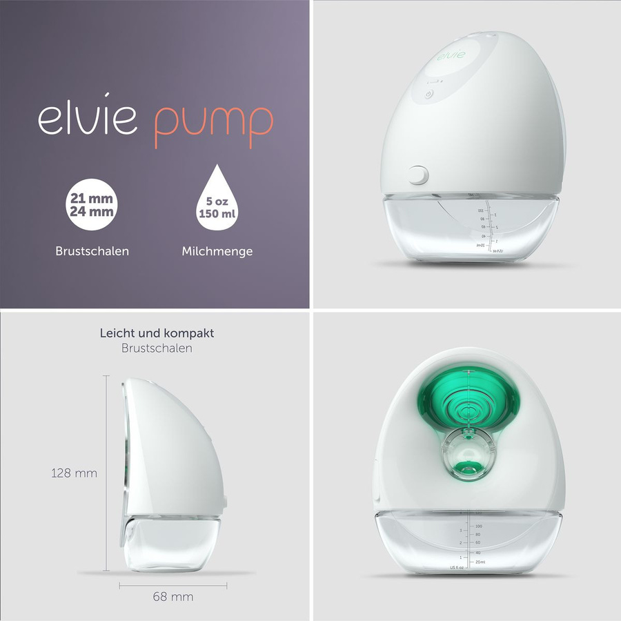 Elvie Pump Double Elektrische Doppel-Milchpumpe, tragbar und BPA-frei, Weiß/Transparent - Bild 3