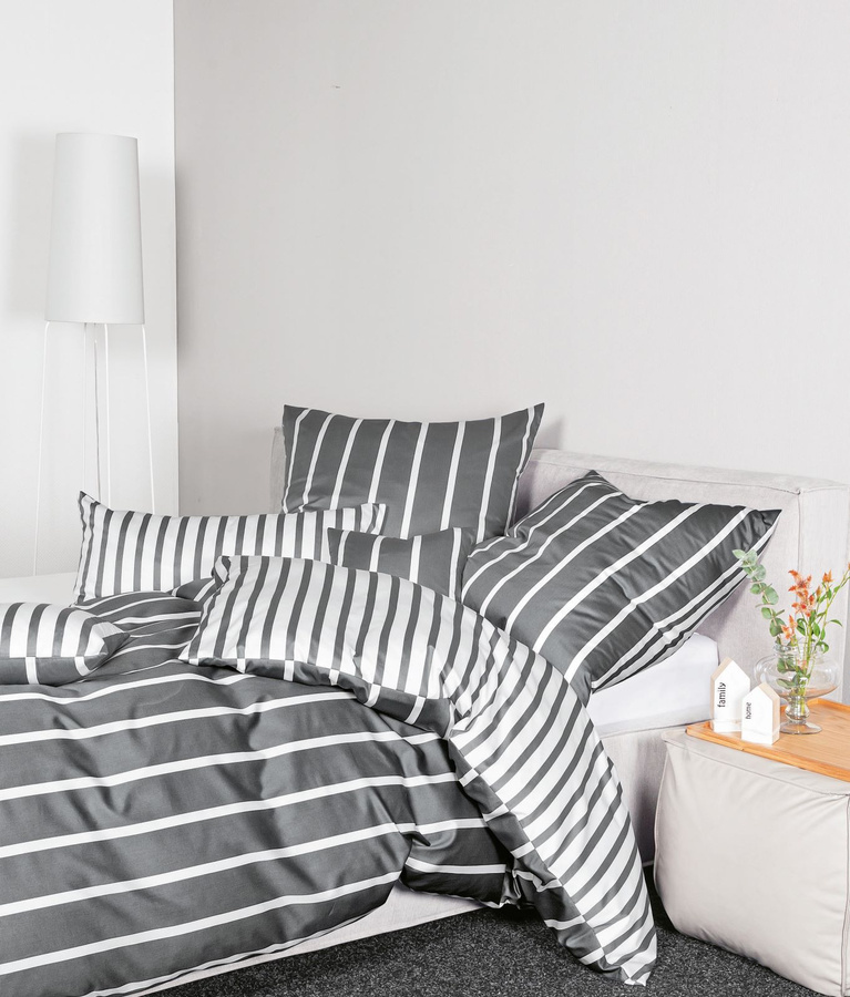 Janine Modern Classic 39028 Bettwäsche-Set aus Mako-Satin mit Kissenbezug und Bettbezug, gestreift, schwarz-grau, bügelfrei, Kissenbezug: 40 x 40 cm - Bild 1