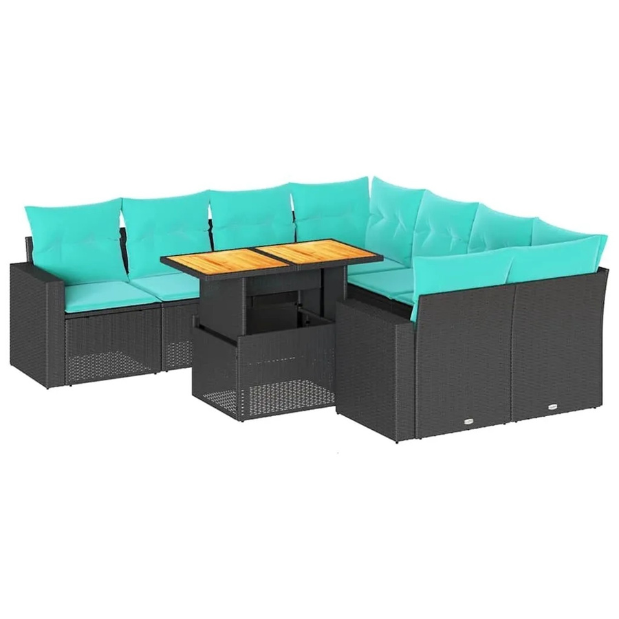 vidaXL 9-teilige Garten-Sofagarnitur in U-Form aus schwarzem Poly-Rattan mit Kissen und pulverbeschichtetem Stahlgestell - Bild 2