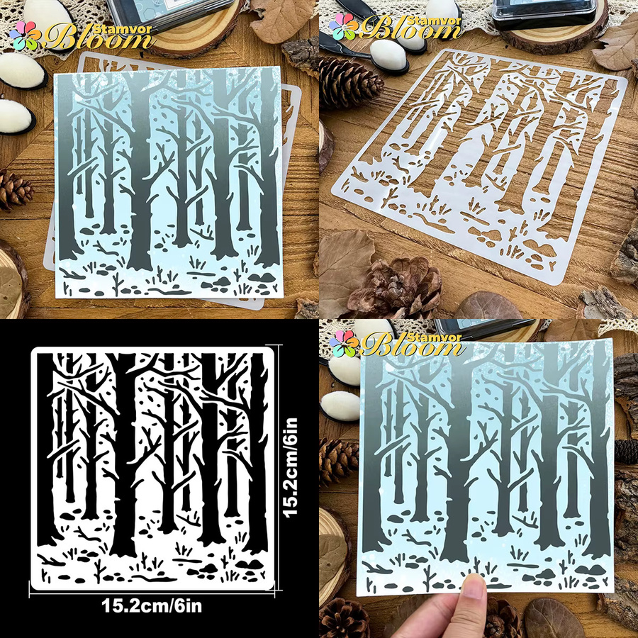 Waldbergsteine Erde Pilze Muster Schablonen für Papier, Sprühfarbe und Graffiti, Mehrfarbig, B/H: 15,2 x 15,2 cm - Bild 3
