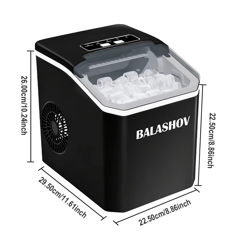 BALASHOV Tragbare Automatische Mini-Eiswürfelmaschine in Schwarz, Elektrische Eismaschine für Zuhause, Küche und Büro mit schneller 6-Minuten-Eiswürfelbereitung - Bild 6