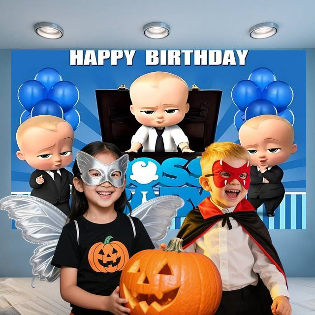 FunnyD Fotohintergrund B-Baby Film Cartoon Dekoration in Blau für Kindergeburtstage und Jubiläen, B/H: 120 x 70 cm - Bild 1